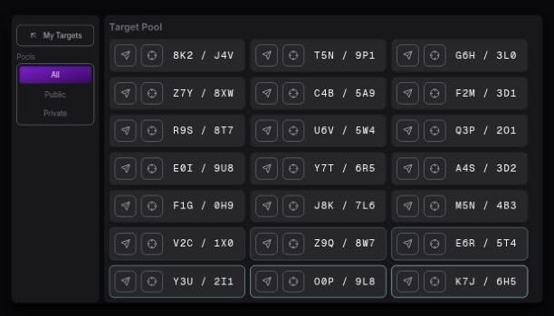DeepSight target pool interface with blind target identifiers